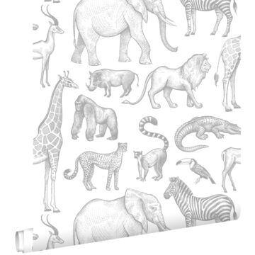 wallpaper jungle animals white and gray from ESTAhome