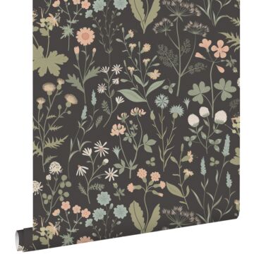 wallpaper wildflowers anthracite gray from ESTAhome