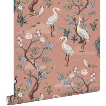 wallpaper crane birds antique pink from ESTAhome