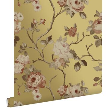 wallpaper vintage flowers gold and terracotta pink from ESTAhome