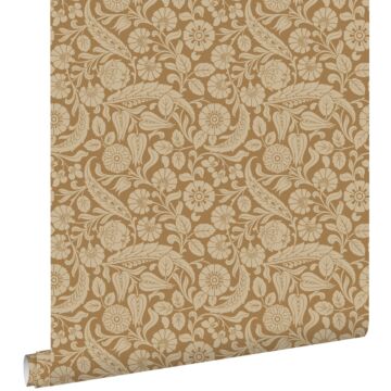 wallpaper floral pattern rust brown from ESTAhome