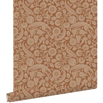 wallpaper floral pattern terracotta brown from ESTAhome