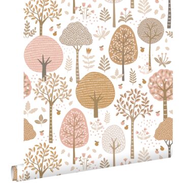 wallpaper wooded landscape pink, brown and white from ESTAhome