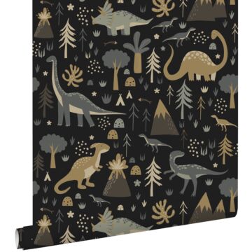 wallpaper dinosaurs grayed vintage blue and black from ESTAhome