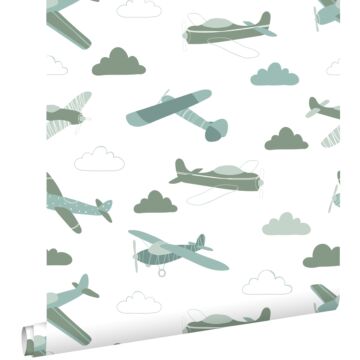 wallpaper airplanes grayish green and blue from ESTAhome