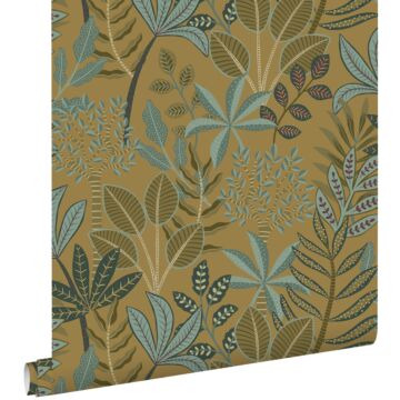 wallpaper leaves mustard yellow from ESTAhome