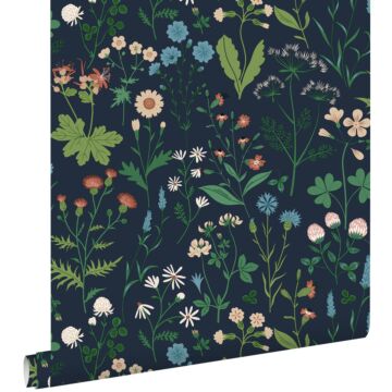 wallpaper wildflowers ink blue and green from ESTAhome