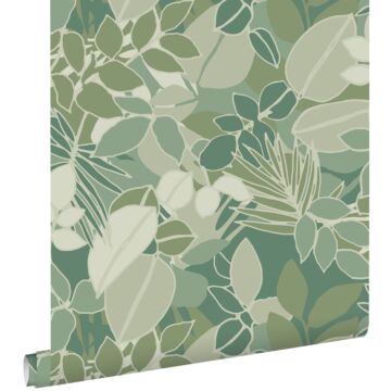 wallpaper leaves grayed mint green from ESTAhome