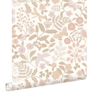 wallpaper flowers and birds white, beige and soft pink from ESTAhome