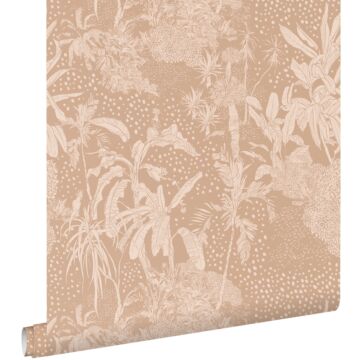 wallpaper tropical leaves terracotta pink from ESTAhome