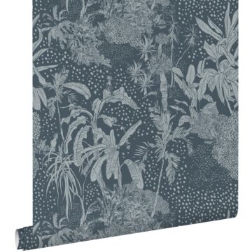 wallpaper tropical leaves grayed vintage blue from ESTAhome