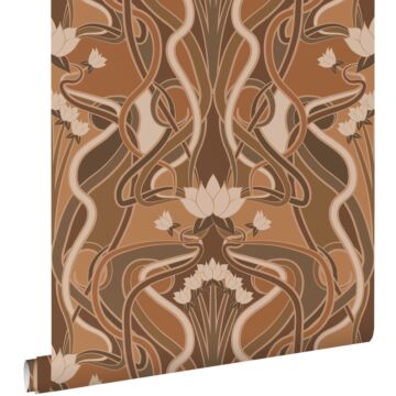 wallpaper vintage flowers in art nouveau style terracotta brown from ESTAhome