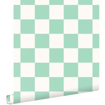 wallpaper chequered motif mint green and white from ESTAhome