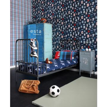 boys bedroom wallpaper numbers & letters red and blue 138831