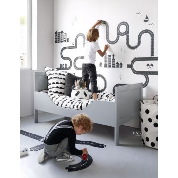 boys bedroom wall mural drawn street away black and white 158835