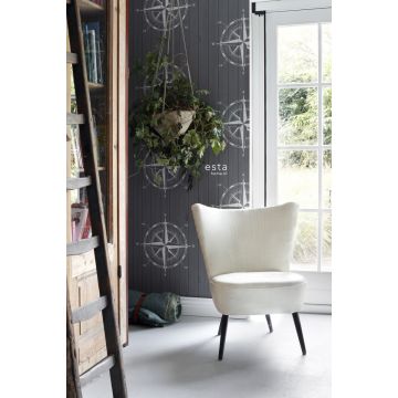 living room wallpaper compass rose on scrap wood white and gray 138976