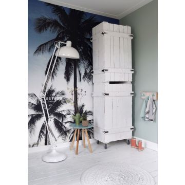 children bedroom wall mural palm trees blue, black and beige 158849