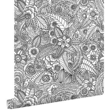 wallpaper flower pen drawing black and white from ESTAhome