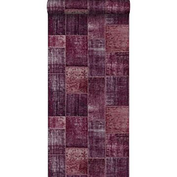 wallpaper oriental ibiza marrakech kelim patchwork carpet burgundy red from ESTAhome