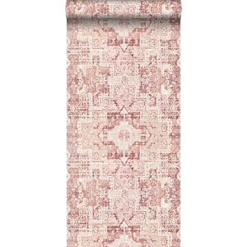 wallpaper oriental kelim patchwork carpet terracotta pink from ESTAhome