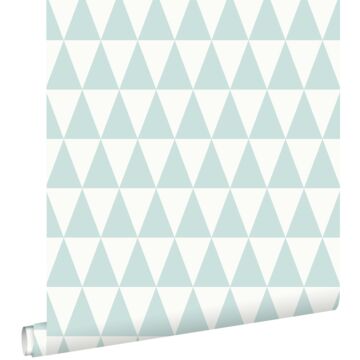 wallpaper graphic geometric triangles mint green and matt white from ESTAhome