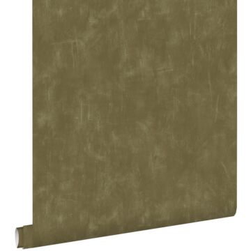 wallpaper plain with painterly effect kaki green from ESTAhome