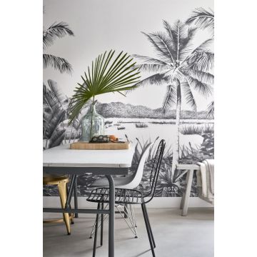 dining room wall mural tropical landscape with palm trees black and white 158901