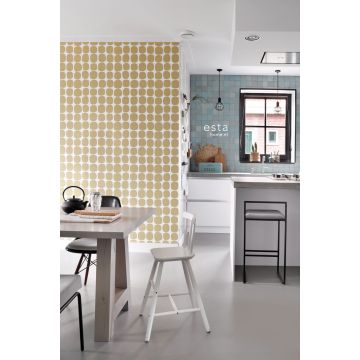 dining room wallpaper graphic motif mustard and white 139089