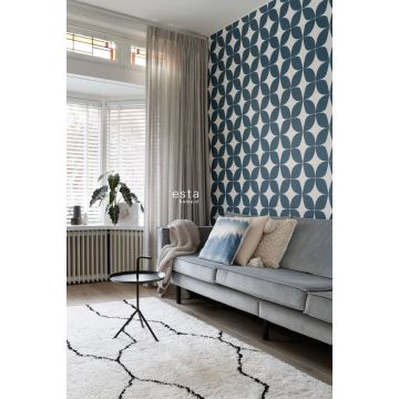 living room wallpaper graphic motif greyish dark blue and white 139100