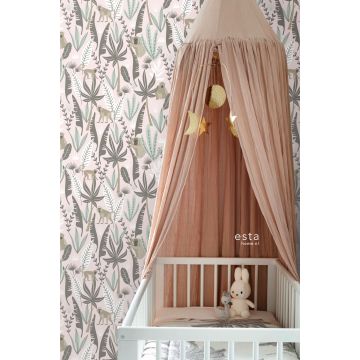 children bedroom wallpaper monkeys soft pink and mint green 139072