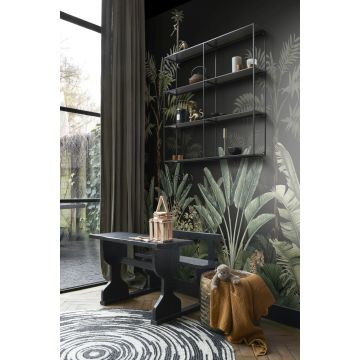living room wall mural jungle black and grayish green 158950