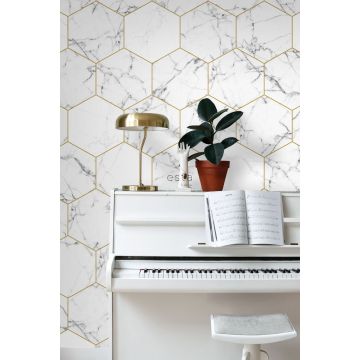 living room wall mural marble black and white and gold 158955