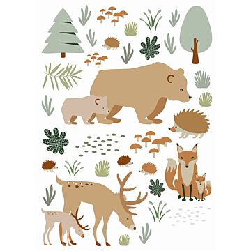 wall sticker forest with forest animals beige and mint green from ESTAhome