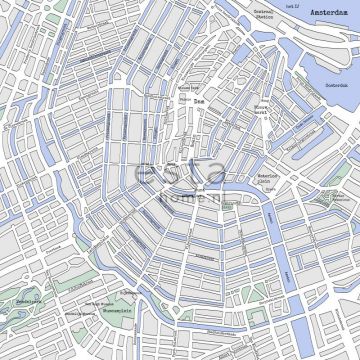 wall mural map of Amsterdam gray and blue from ESTAhome
