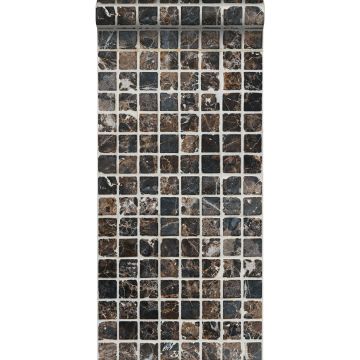 non-woven wallpaper XXL mosaic tiles brown and black from ESTAhome