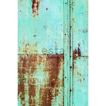 wall mural rusty metal wall turquoise and brown from ESTAhome