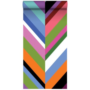 non-woven wallpaper XXL zigzag motif green, pink, purple and blue from ESTAhome