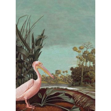 wall mural tropical landscape grayish turquoise, brown, dark green and light pink from ESTAhome
