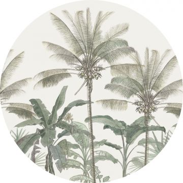 self-adhesive round wall mural palm trees light beige and grayish green from ESTAhome