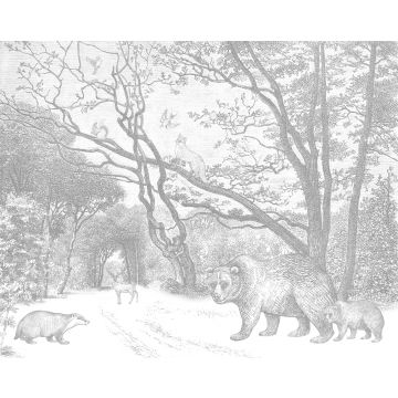 wall mural forest with forest animals gray from ESTAhome