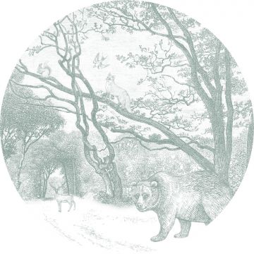 self-adhesive round wall mural forest with forest animals green from ESTAhome
