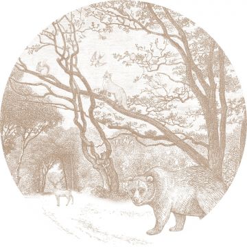 self-adhesive round wall mural forest with forest animals beige from ESTAhome
