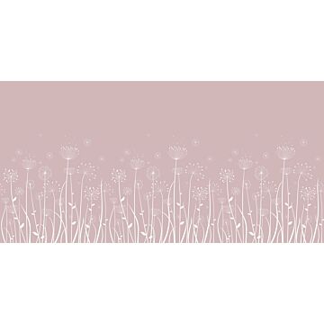 wall mural dandelion silhouettes white and antique pink from ESTAhome