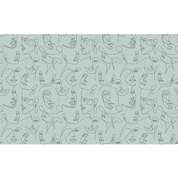 wall mural line art faces grayish green from ESTAhome