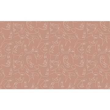 wall mural line art faces terracotta and white from ESTAhome