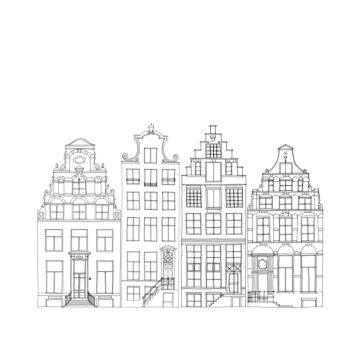 wall mural drawn Amsterdam canal houses black and white from ESTAhome