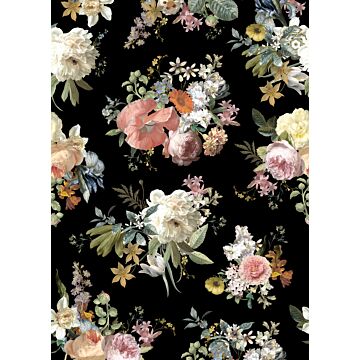 wall mural vintage flowers multicolor on black from ESTAhome