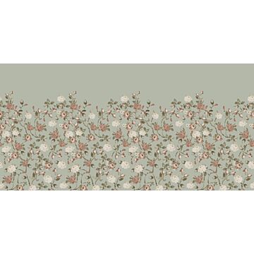 wall mural vintage flowers grayed mint green and antique pink from ESTAhome