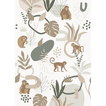 wall mural monkeys beige and green from ESTAhome