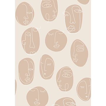 wall mural line art faces beige from ESTAhome